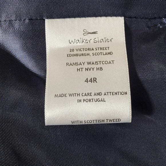 Walker Slater Harris Tweed Ramsey Waistcoat Size 44R Navy Blue Herringbone Vest - Picture 9 of 12